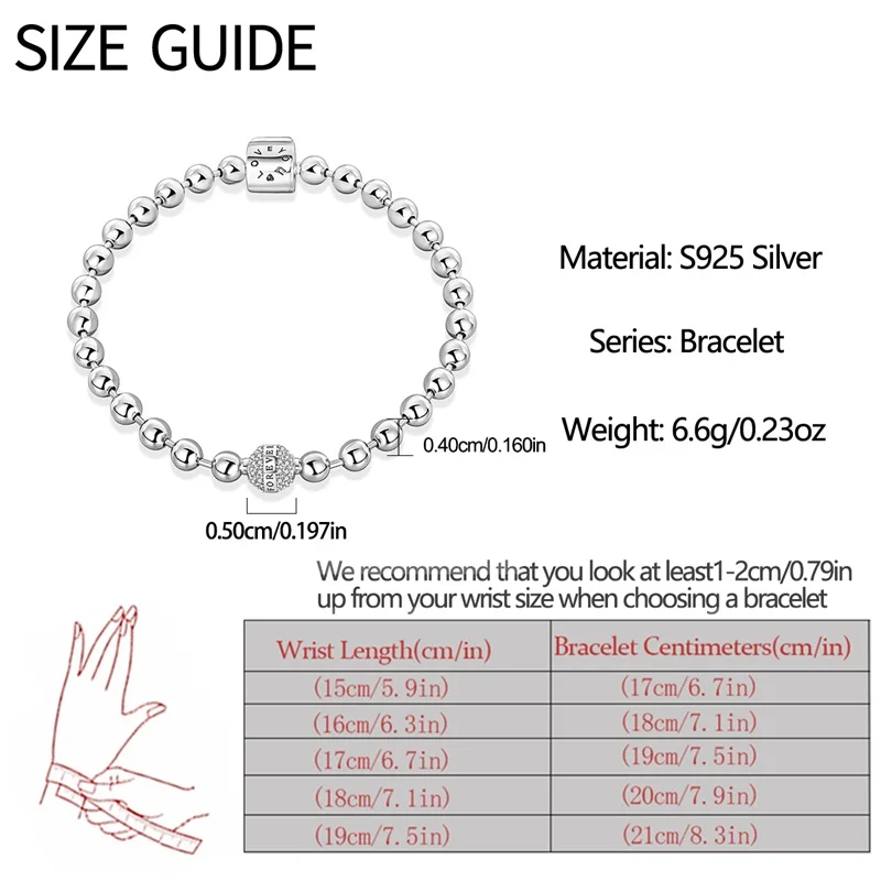 الأصلي 17-20 سنتيمتر 925 فضة كلاسيكي الحب للأبد حبة سوار للنساء غرامة الذكرى مجوهرات #5