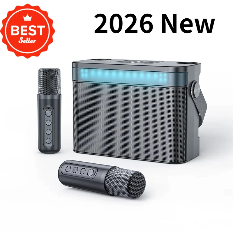 Portable Karaoke Machine 360 Surround Sound Colorful Lights Subwoofer Bluetooth Speaker Double Wireless Mic Home Party Outdoor