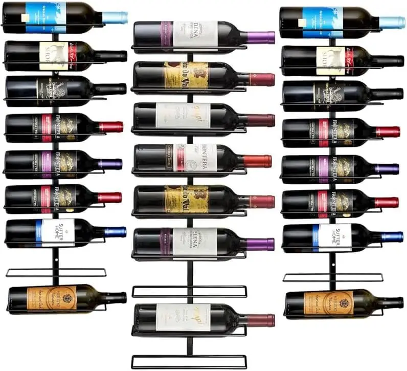 

Wall Mount Wine Rack 3-Pack Holds 9 Bottles Each Black Metal for Home Bar Kitchen