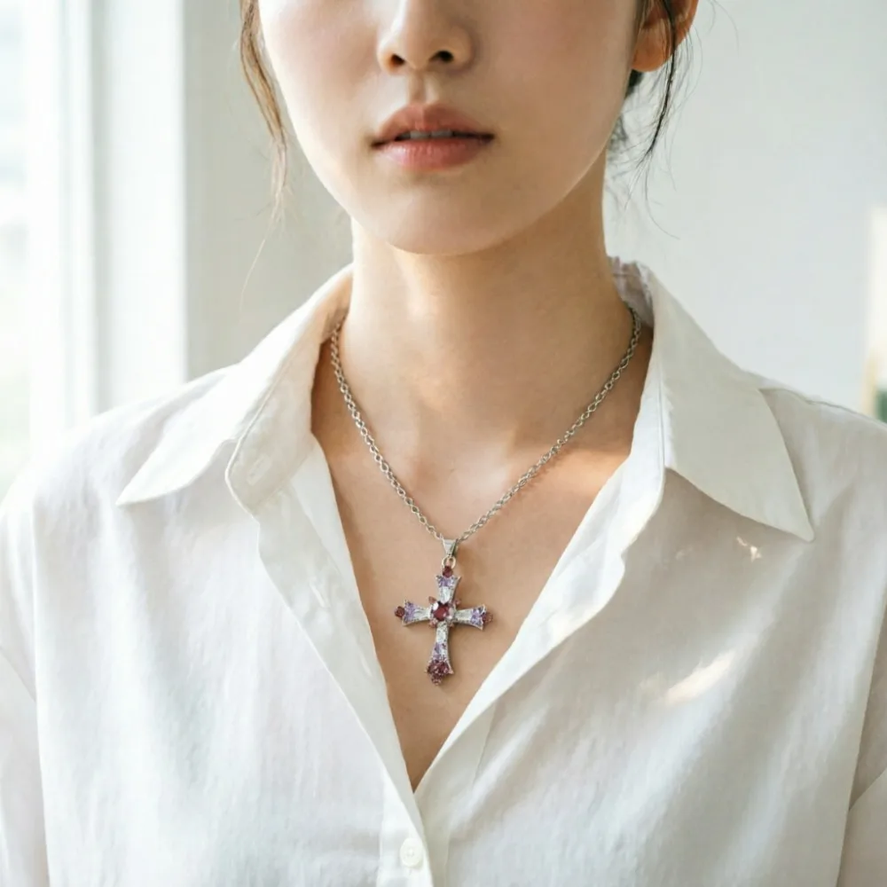 New Crystal Cross Pendant Necklace for Women Girls Shiny Sweet Chain Punk Party Fashion Pendant Fashion Y2K Jewelry Accessories