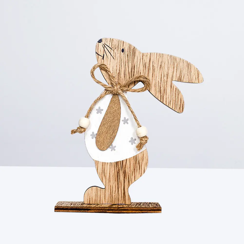 Bunny Crafts Ornaments Wooden Easter Desktop Decor Made of Premium Nontoxic Wood Bright Color Pattern for Painting Home