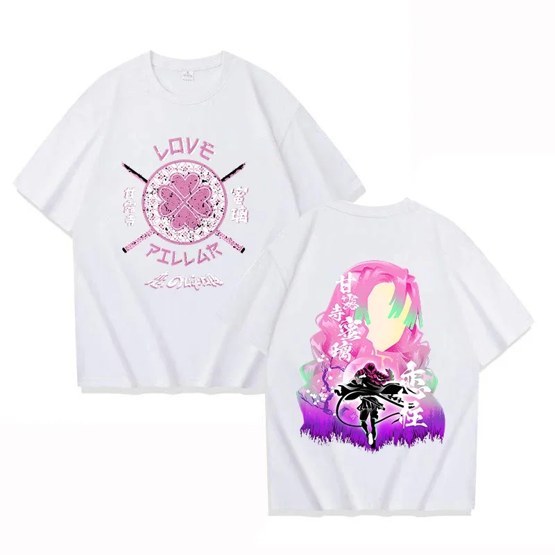 

Men's popular Japanese anime Kanroji Mitsuri Demon Slayer character printed short-sleeved T-shirt cartoon Harajuku clothing top