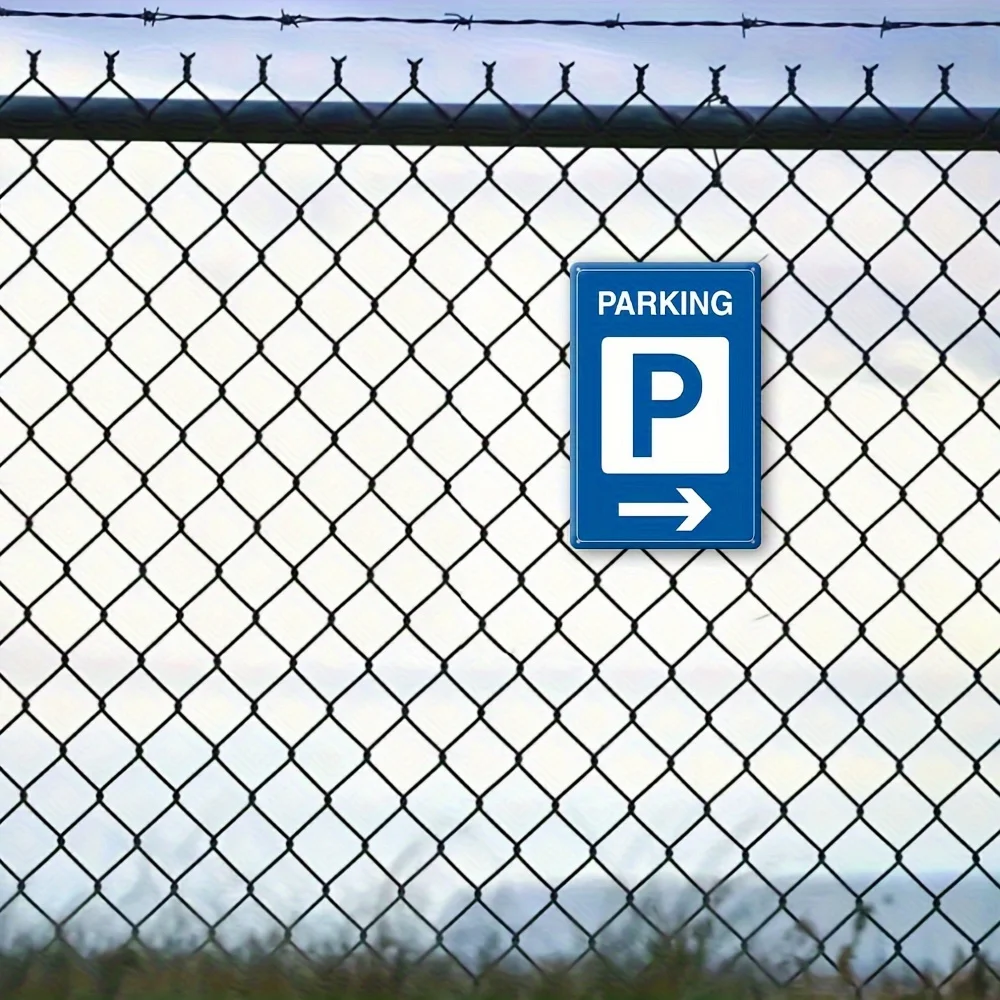 2D Flat - A Blue Metal 'Parking' Sign with an Arrow – Measuring 12.0X8.0 inch, This Vintage-Style Wall Decor Is Suitable for Hom