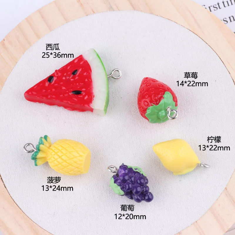 1pcs Diy Resin Fruit Watermelon Strawberry Pineapple Grape Lemon Bracelet Materials Handmade Keychain Charms