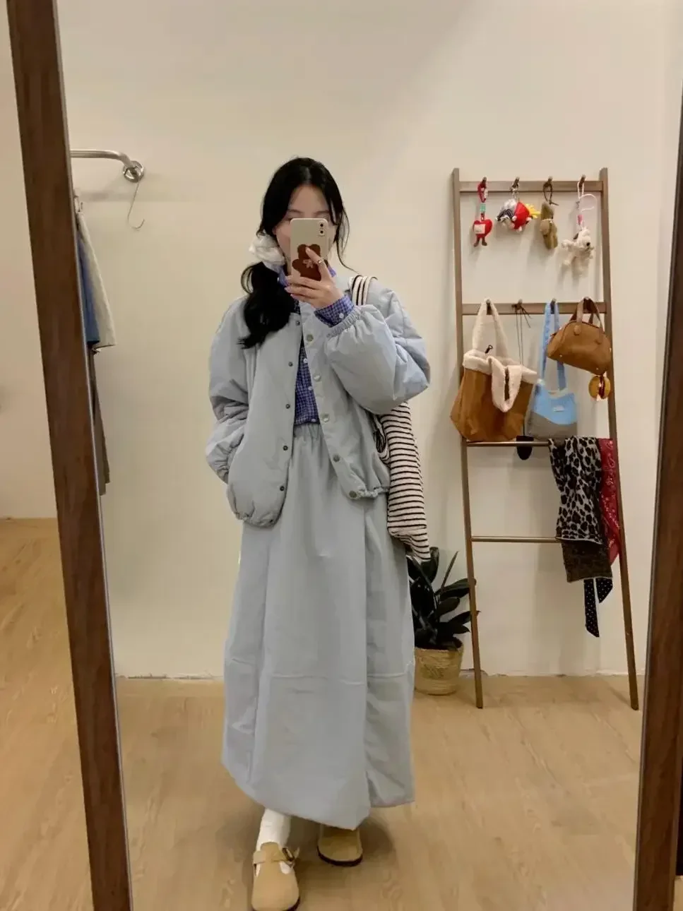 

Korean Fashion Autumn New Women Two Piece Skirt Sets Casual O Neck Single Breasted Loose Padded Coats + A Line Long Skirt Suit