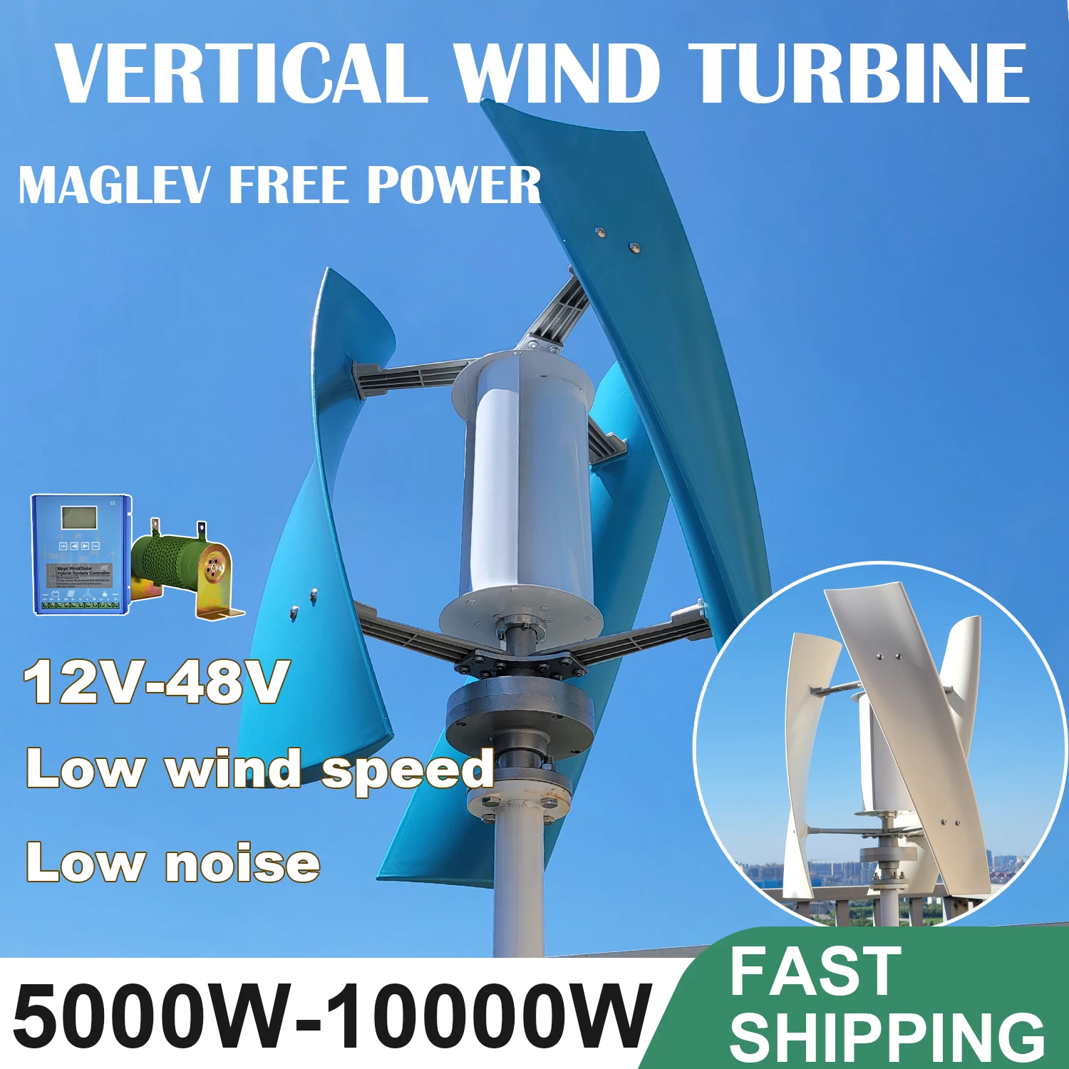 5000W 6000W Vertical Wind Turbine 12V 24V 48V Small Windmill Free Energy Wind Generator for 110V or 220V Household Farm Boat Use