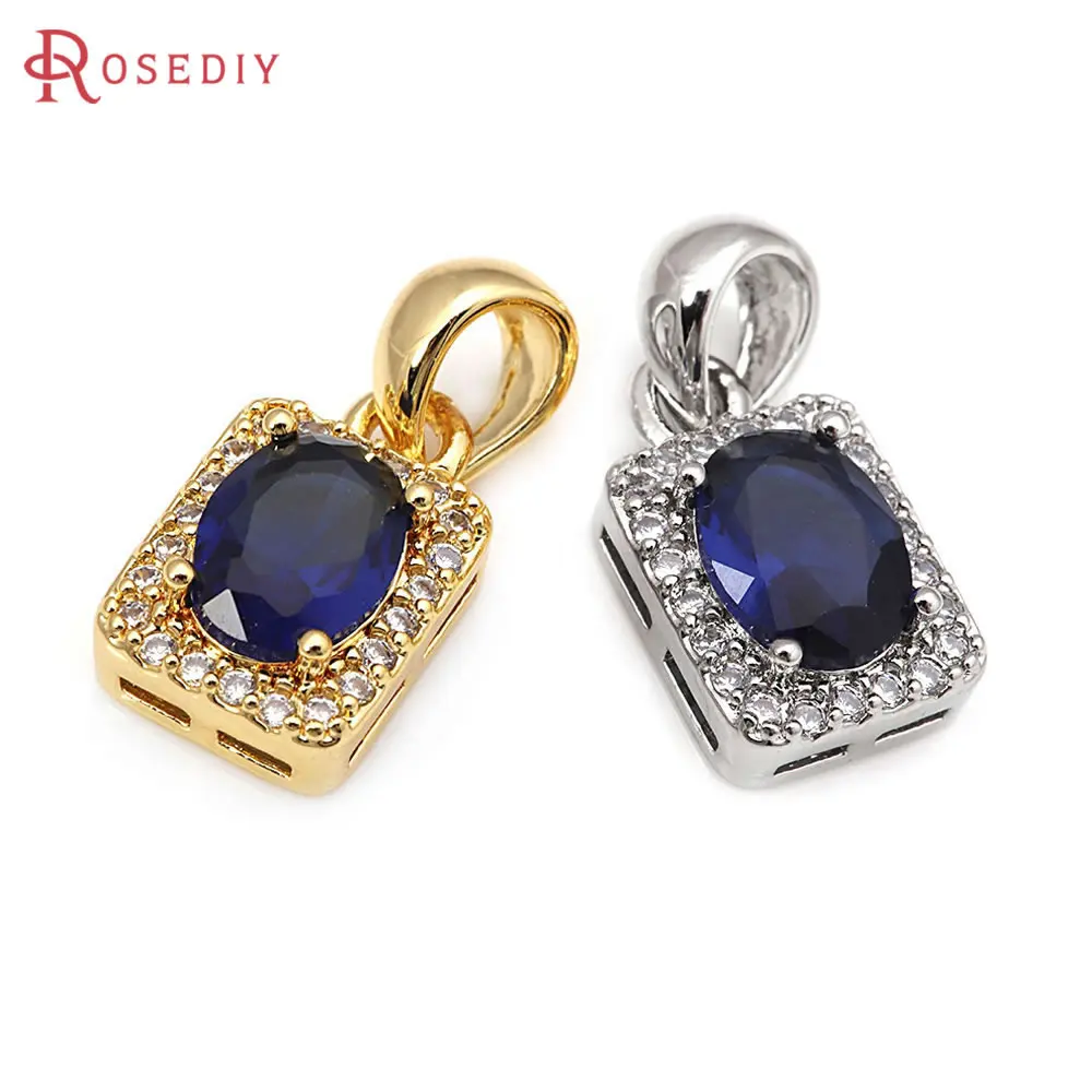 18K Gold Color Brass with Zircon Rectangle Charms Pendants High Quality Jewelry Making Necklace Earrings Accessories for Women