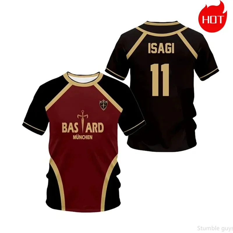 Niedliches bedrucktes blaues Anime-Fußballtrikot T-Shirt für Jungen und Mädchen, kurzärmeliges Harajuku Cosplay Kinder-T-Shirt