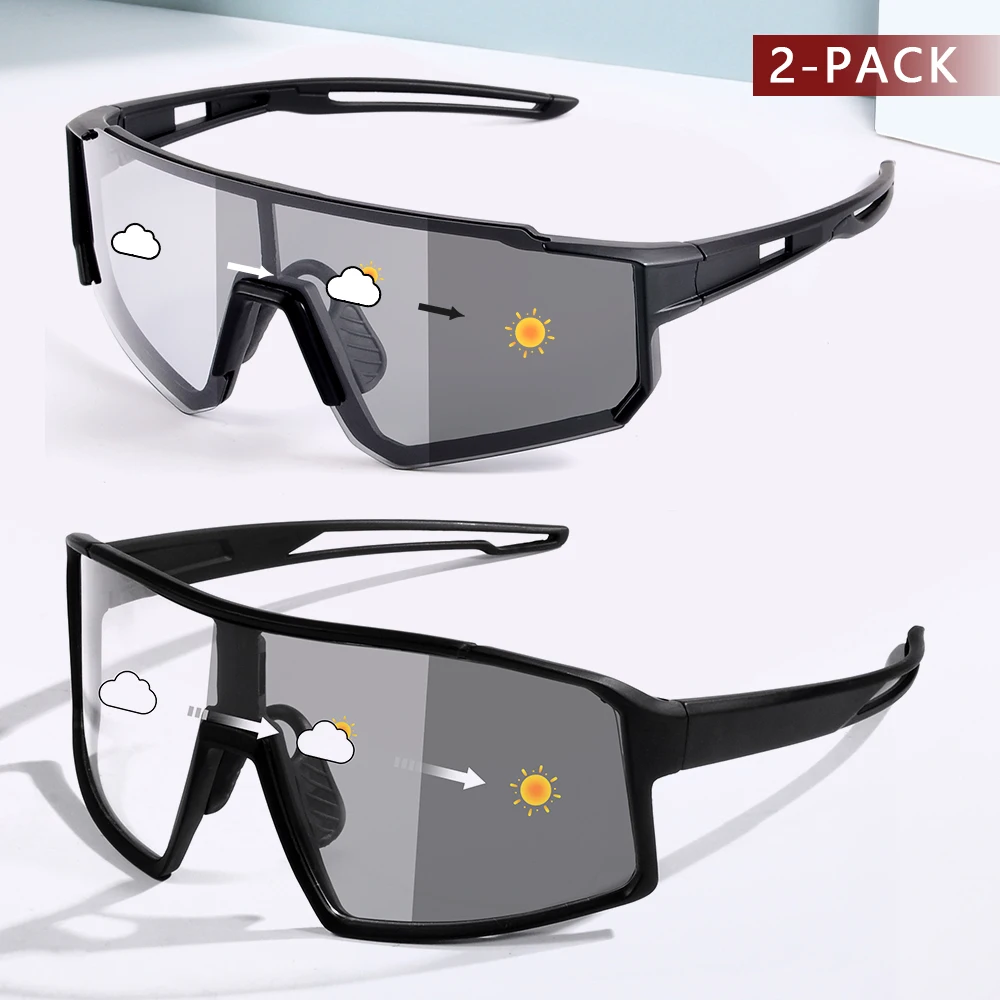 CRIXALIS 2Pcs Große Rahmen Photochrome sonnenbrille Für Männer Outdoor Angeln Radfahren Sonnenschein Neutral Anti-reflektierende Schutzbrille UV400