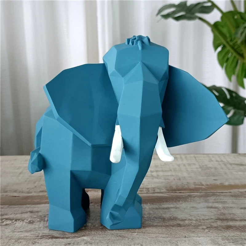 Geometric Elephant Sculpture Resin Abstract Statue Home Animal Savannah Ornament Creature Craft Decor Furnishing