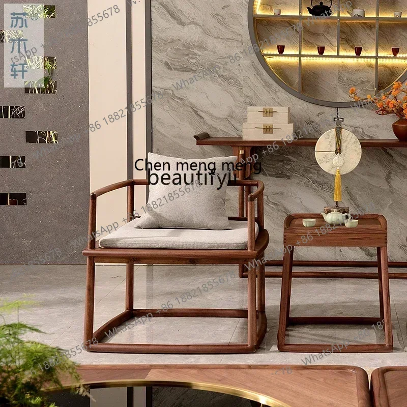 New Chinese meditation chair, zen chair, solid wood vine surface, black walnut leisure Taishi chair three-piece furniture