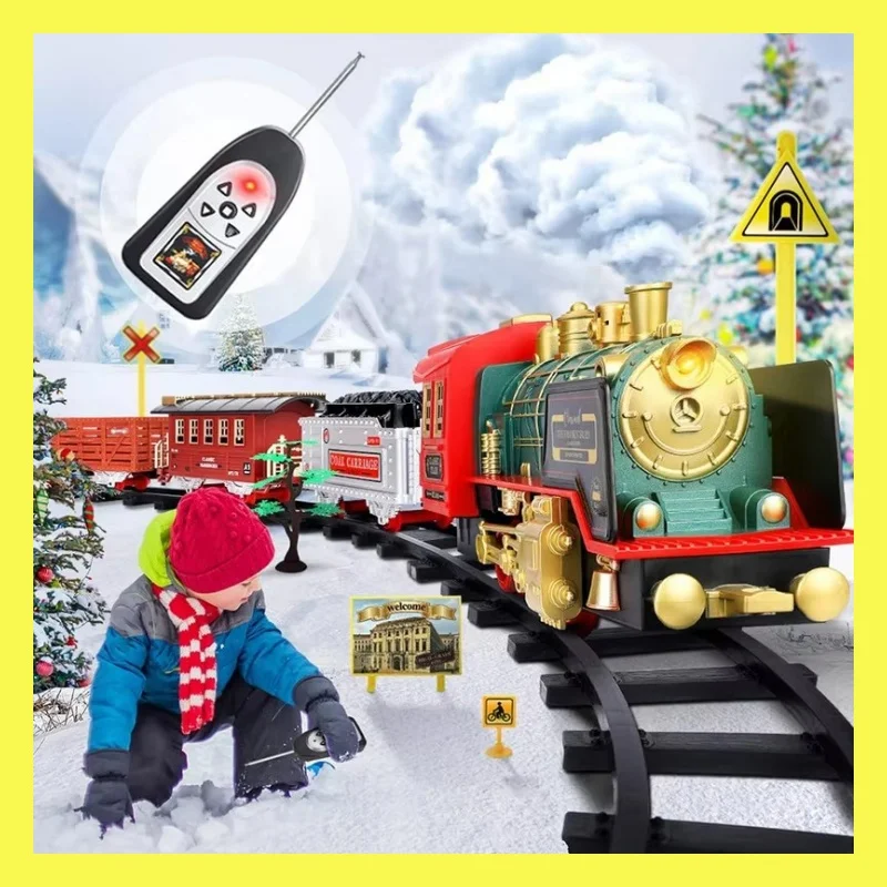 Remote Control Train Toys Steam Locomotive Engine Cargo Car Train Tracks For Kids Christmas Toys Christmas Party Gift For Kid