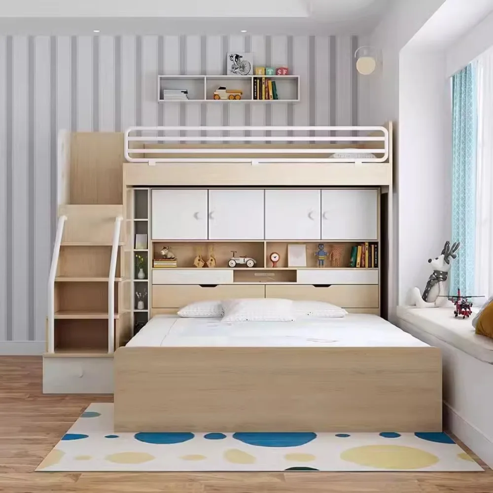 Factory Direct 2026 Space Saving Bunk Bed with Under Bed Storage Modular Bed Frame with Bookcase Desk Wardrobe Twin Over