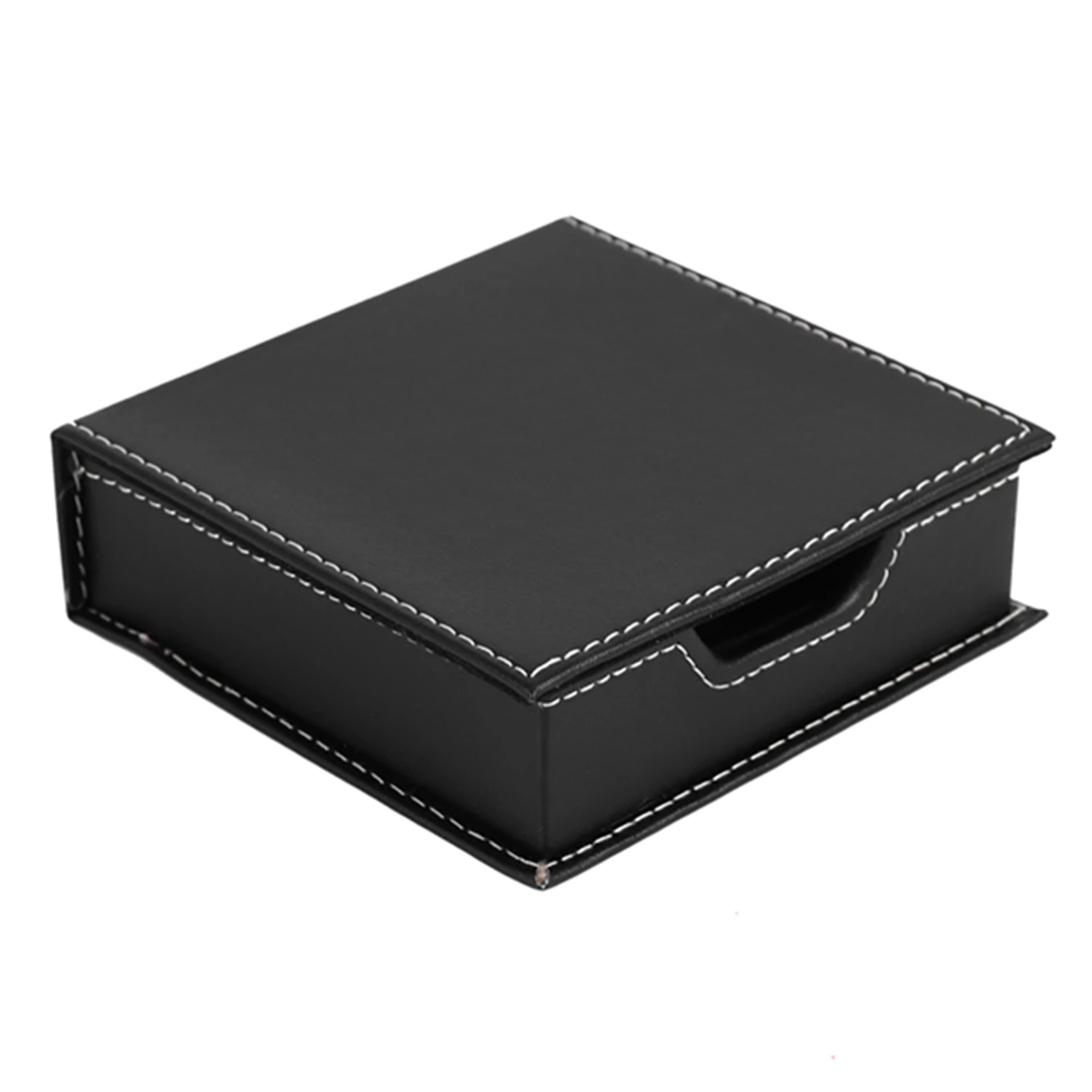 Black Leather Sticky Note Storage Box, Memo Box, Acessórios de Mesa, Organizador do escritório, Titular do cartão, Material Escolar