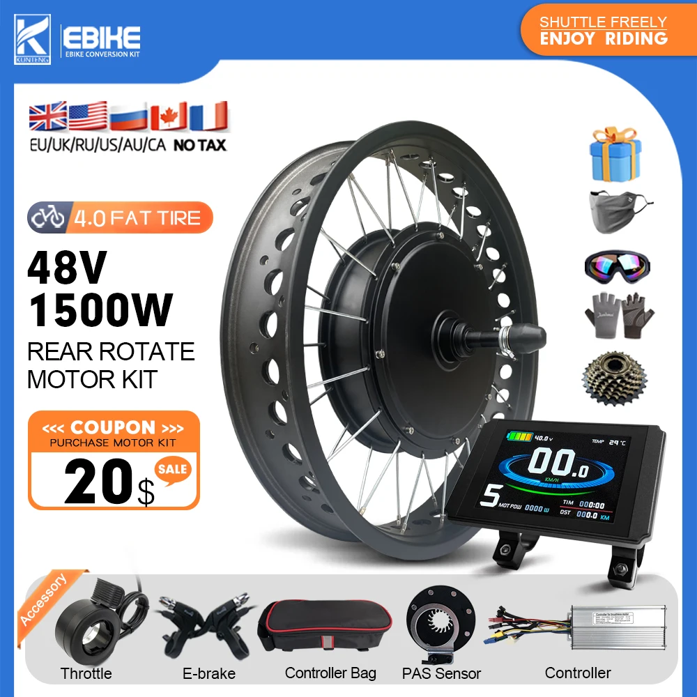 Fat Tire Bike Electric Motor 20/24/26 Inch 48V 1500W Wheel Rear Rotate Brushless Hub Motor Kit For Snow ebike Conversion Kit