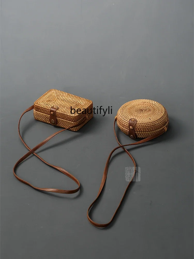 

xzzLBX Vietnam Handmade Woven Bag Handmade Crossbody Portable Tea Ceremony Tea Set Storage Straw Bag