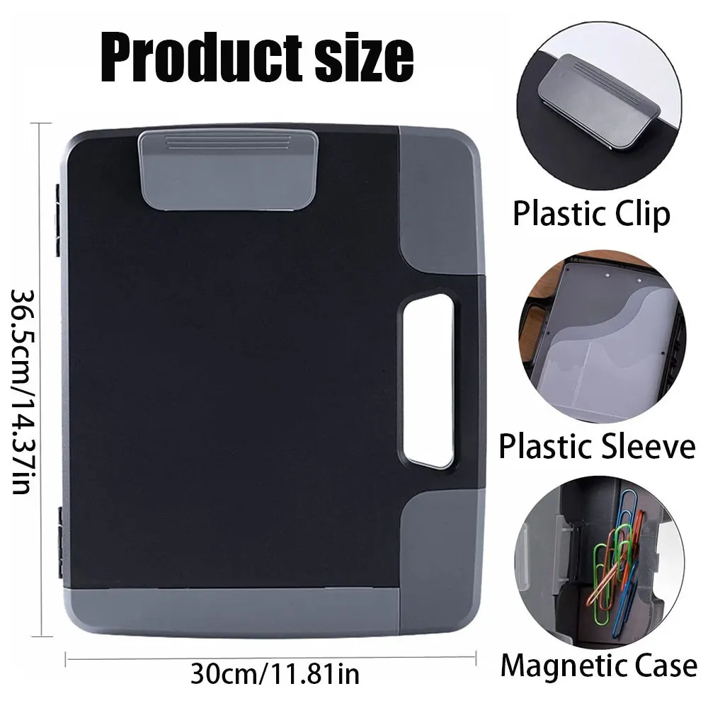 Portable folder with storage box, made of plastic, side-opening design, sturdy and durable, A4 size, for office use.