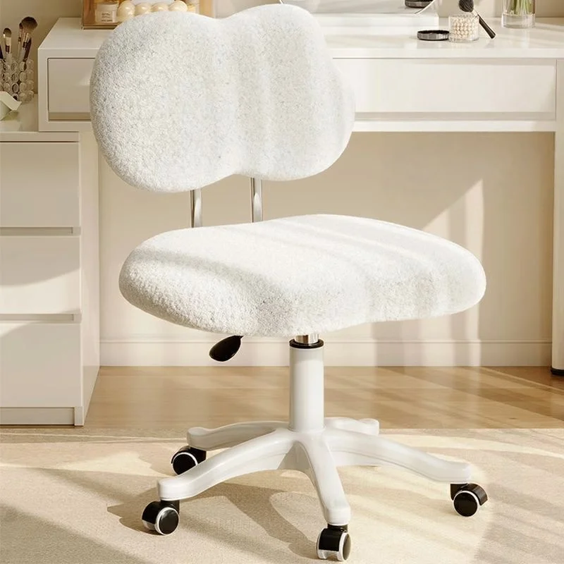 360° Rotatable Makeup Chair Computer Rolling Office Chair Dressing Chair Beauty Salon Chair Cream Wind Lamb Fleece Chair
