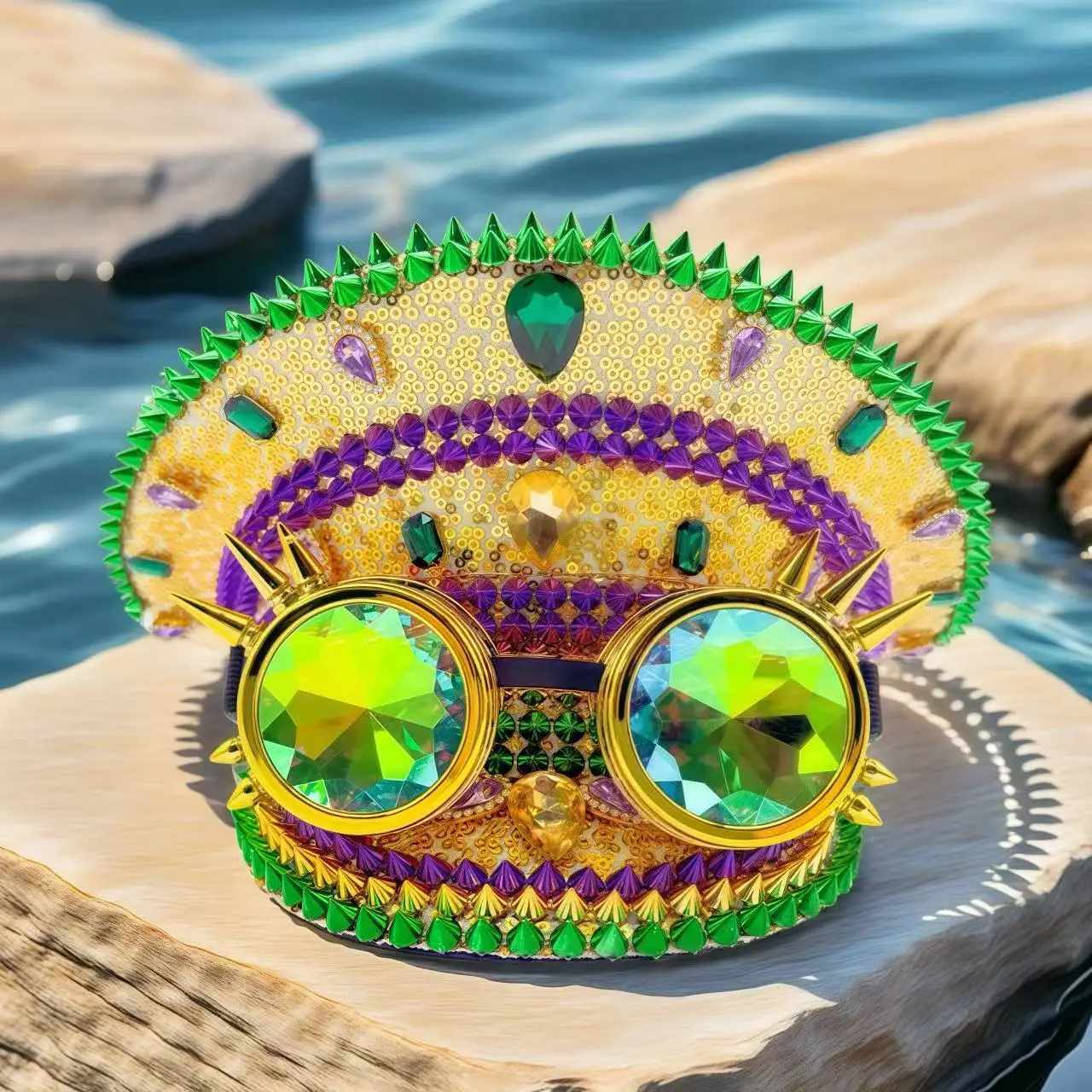 Steampunk Festival Captain Hat Rhinestone Goggles Unisex Adult Sequin Anime Accessories Music Festival Cosplay Cap