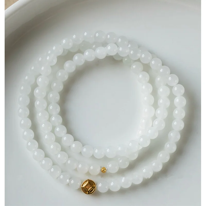 Natural Hetian Jade White Nephire Multi-Wrap Bracelet Qinghai Old Pit Material Simple Elegant Fairy Niche