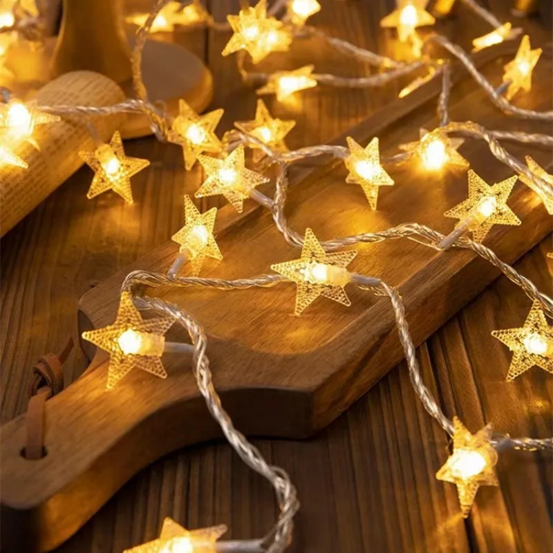 1.5m/3m/6m/10m Battery Powered LED Star String Lights Christmas Garland Lighting Party Lights Home Wall Wedding Decoration