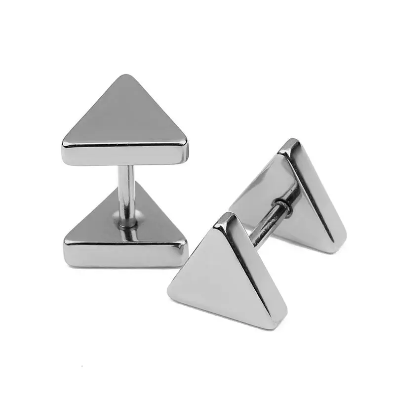 Steel Silver Color Metal Unisex Punk Triangle Screw Back Stud Earrings For Women Men Earring Jewelry Boy Girl Party Orecchini