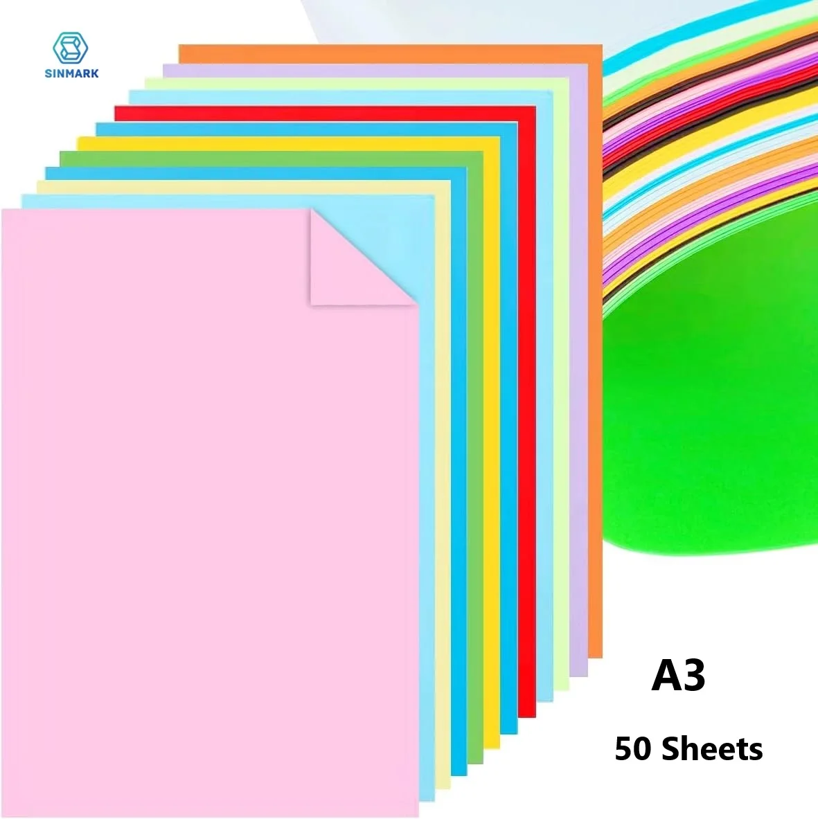 SINMARK A3 Colored Cardstock 50 sheets Heavy Colored Paper 200gsm 10 Colors for DIY Art Paper Crafting School Supplies