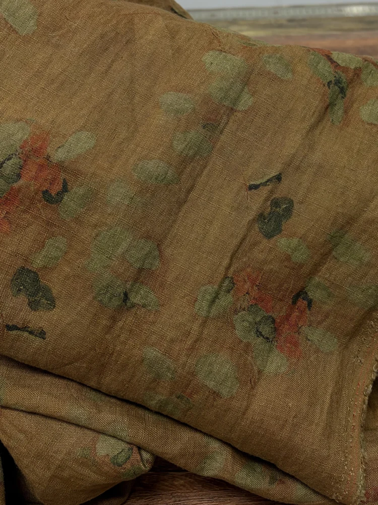

Pure Linen Clothing Fabric with Floral Print Ethnic Sle Worn-In Look for Dr irt Home Sponge Pad DIY Hanrt
