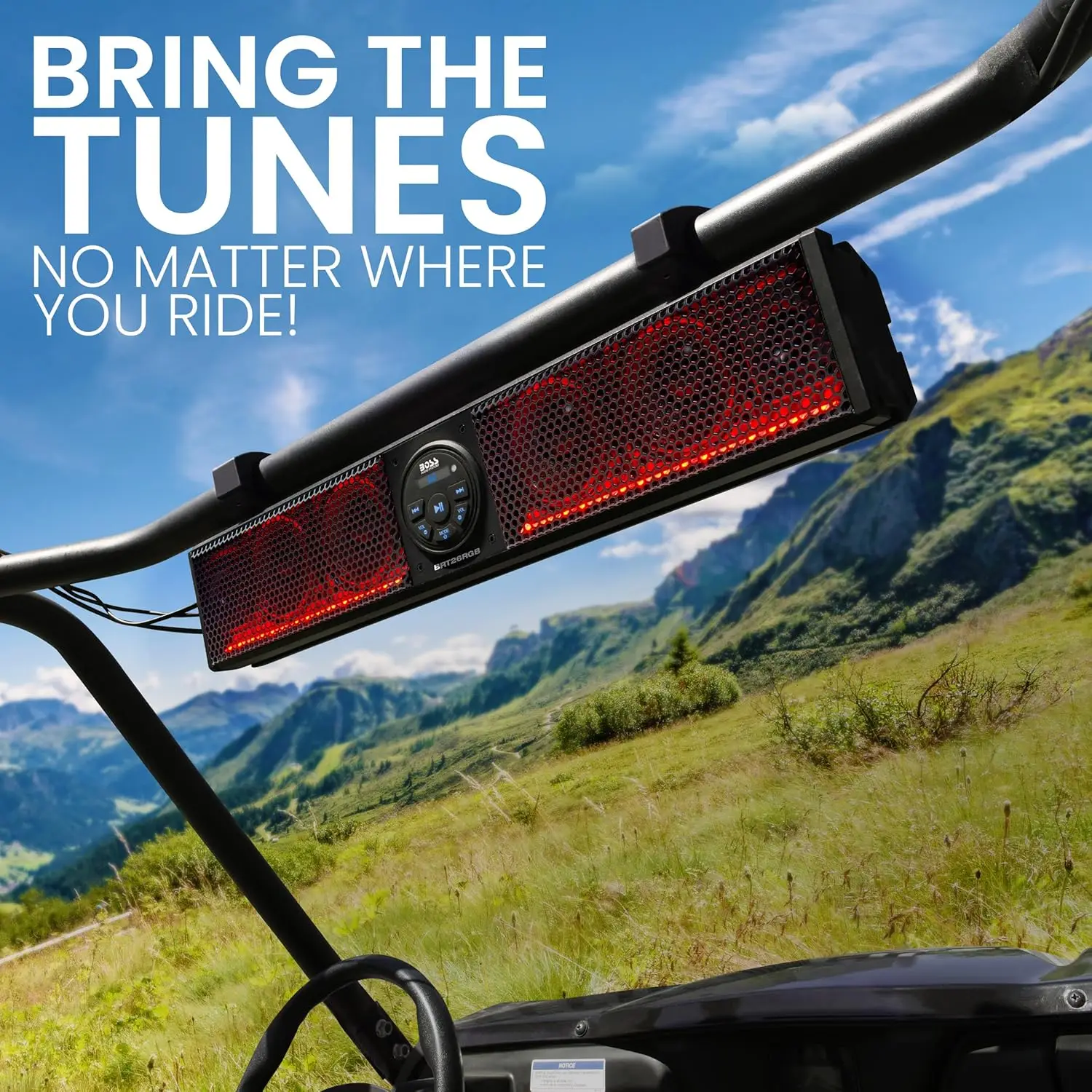 

Звуковая панель BRT26RGB ATV UTV — ширина 26 дюймов, 4-дюймовые динамики, высокочастотные динамики 1 дюйм, защита от атмосферных воздействий IPX5, Bluetooth, встроенный усилитель