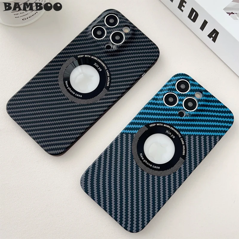 

Slim Business Carbon Firber Texture Clear Logo Anti-drop Phone Case for iPhone 14 Plus 13 12 11 Pro Max Magsafe Magnetic Cover