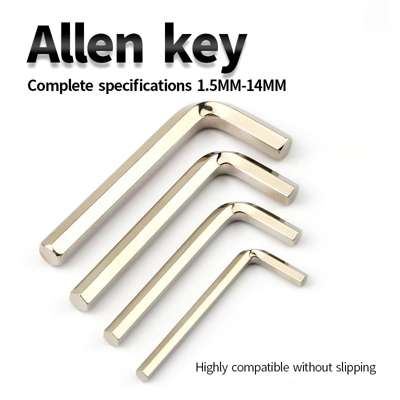 1.5-2-2.5-3-4-5-6-8-10-14mm Allen Keys Hex Wrench L Shaped Nickel Plated Flat Head Hexagonal Keys L-type Repair Tools Hand Tools