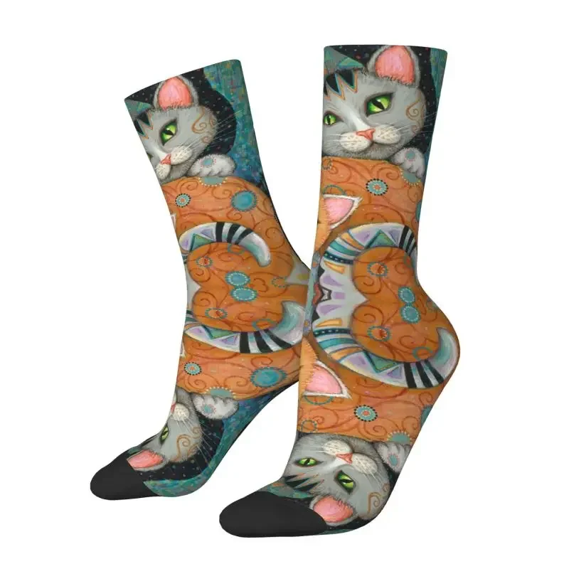 Oil Painting Cat Men's Crew Socks Unisex Fun Gustav Klimt Spring Summer Autumn Winter Male Dress Sock