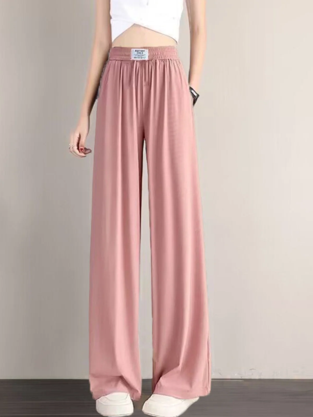 신상 여름 아이스 실크 와이드 레그 팬츠 여성용 얇은 하이웨이스트 드레이프 쿨 루즈 캐주얼 스트레이트 레그 팬츠 학생용