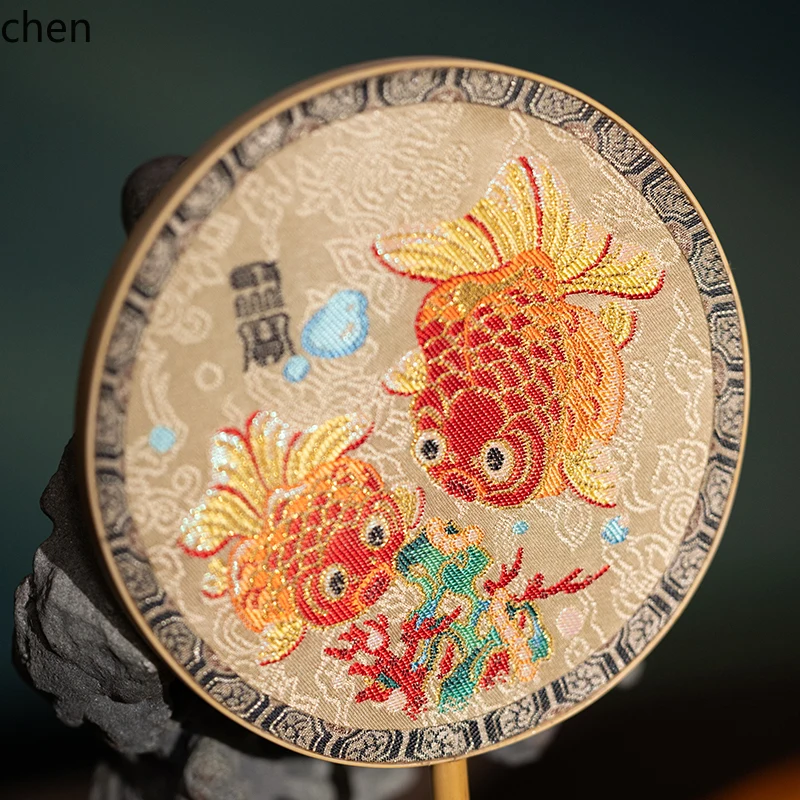 

YXY Lucky Cat Round Fan Ancient Style Chinese Craft Fan Handmade Gift for Personal Use