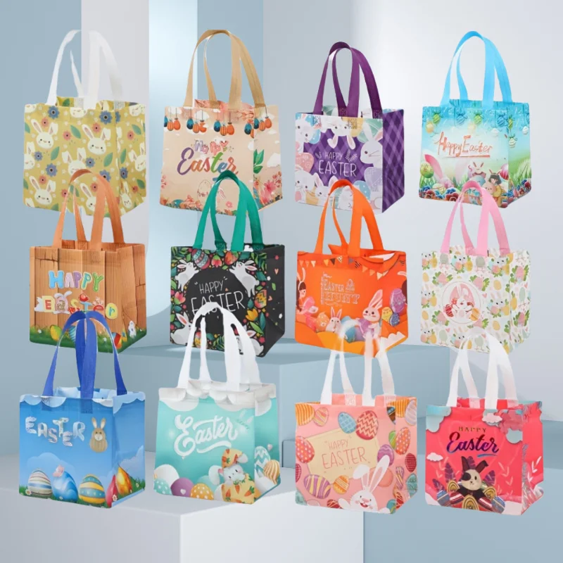 12pcs Easter Tote Gift Bags with Handles Festive Non-Woven Reusable Packaging Bag Assortment for Shopping Party Fitness & Sports