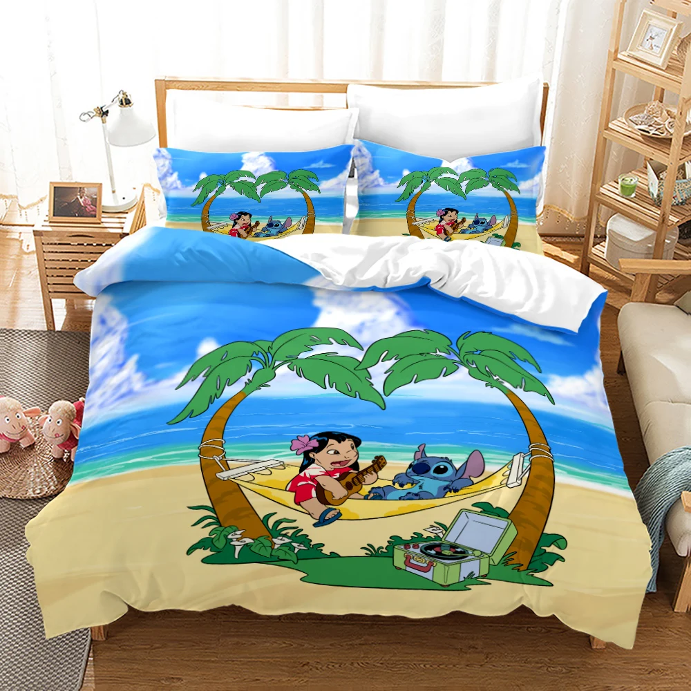 

Disney Kid Bedding Set Lilo and Stitch Double Duvet Cover With Pillowcases Twin Queen King Bedclothes For Child Girl Adult Gift