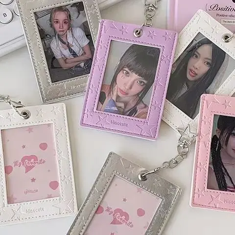 

Cute PU Leather Star Card Holder Photocard Holder Idol Photo Display Storage Protective Cover Keyring Pendant Bag Charms Gifts
