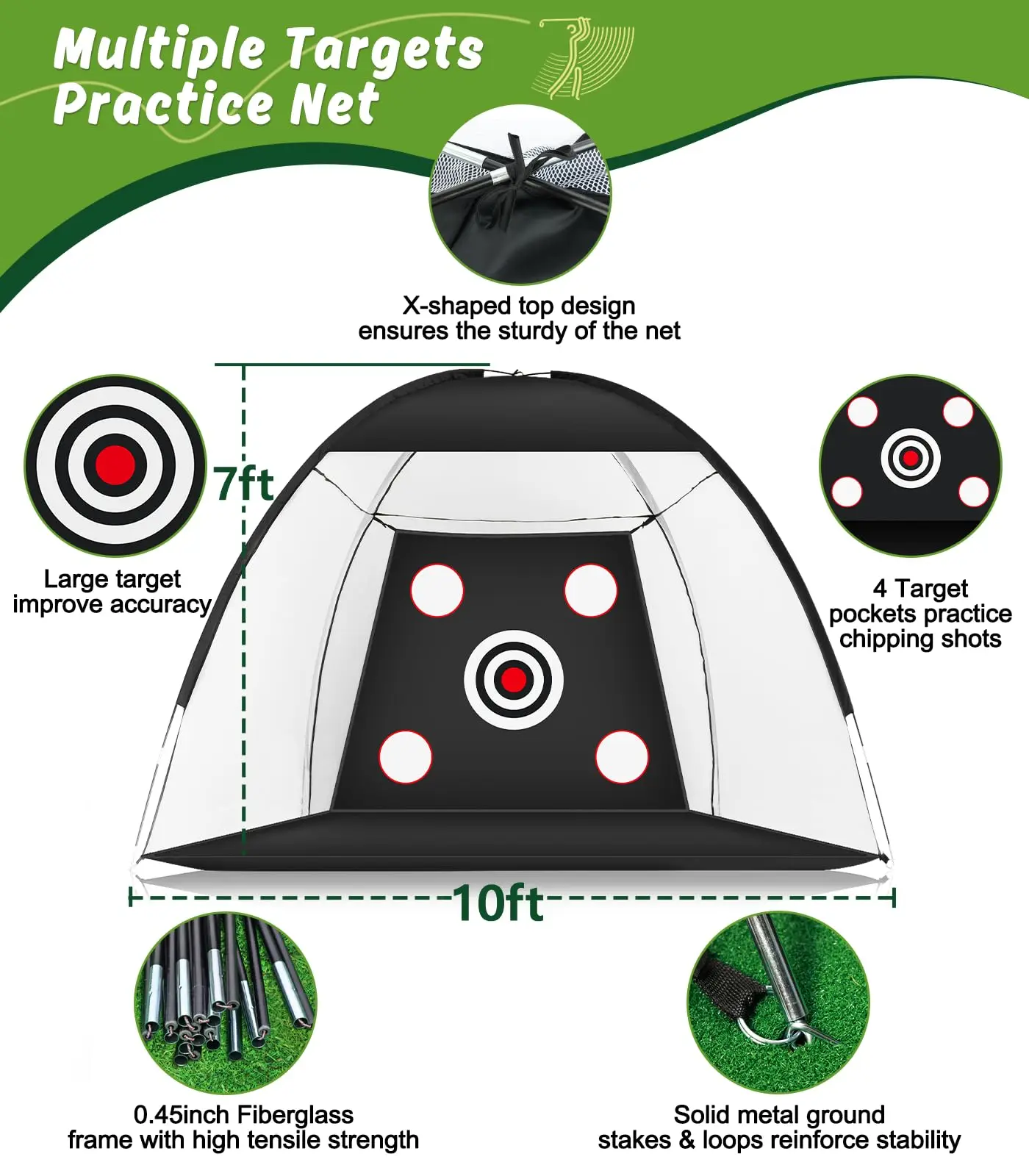 Golf Nets for Backyard Driving Real Golf Balls Practice Net with Tri-Turf Mat for Indoor Outdoor Driving Chipping Practice Netpr