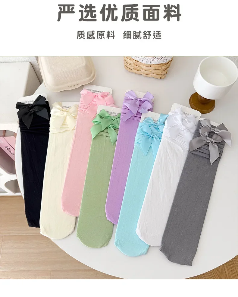 

Женские чулки и гольфы: розовые чулки-ботфорты с бантом в стиле Лолита, шелковые чулки до бедра с эффектом самозатягивания