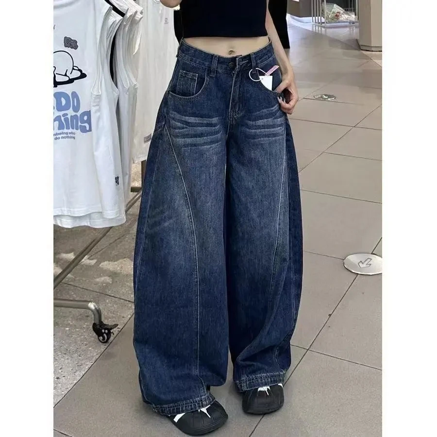 Loose Fit Womens Y2k Jeans Straight Wide Leg Denim Pants Baggy Trousers Vintage Washed High Waist Casual  Women's jeans pants