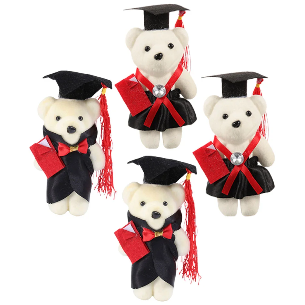 

4 Pcs Graduation Season Dr Bear Toy Gift Cartoon Bouquet DIY Supplies Non-woven Fabric Decorative Mini