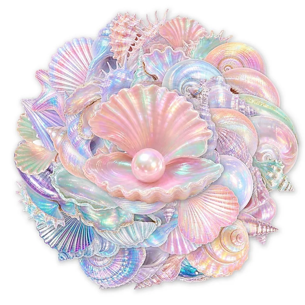 Rainbow Shimmer Shell Themed Sticker Pack 50 Sheets, Iridescent Holographic Effect, Versatile Decor Accessories for Scrapbooking