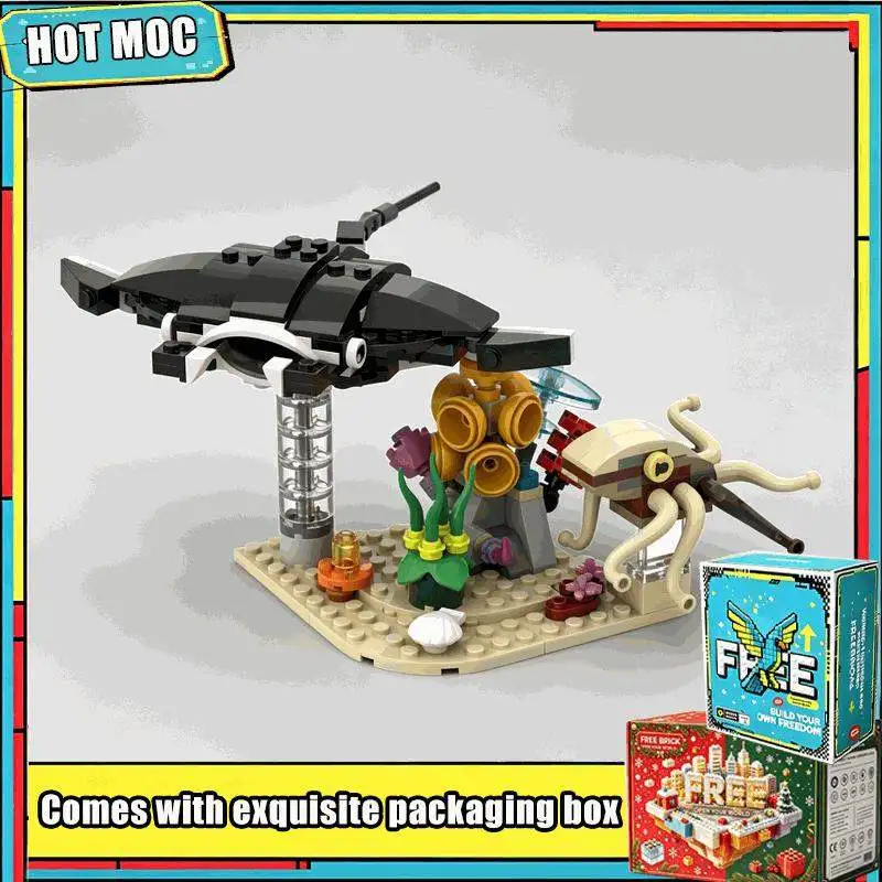 224 PCS MOC Ocean Manta Ray And Squid Building Blocks Model DIY Assembly Marine Life Creative Educational Toy Collection Gifts