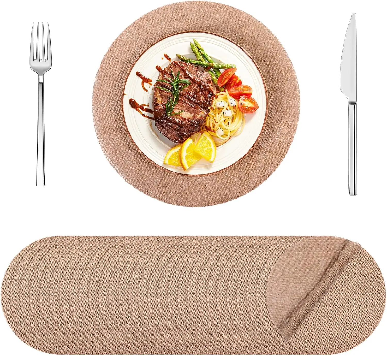 

100 круглых салфеток из мешковины, 13,8-дюймовые многоразовые коричневые джутовые настольные коврики для свадьбы, рождественской вечеринки, декор фермерского дома