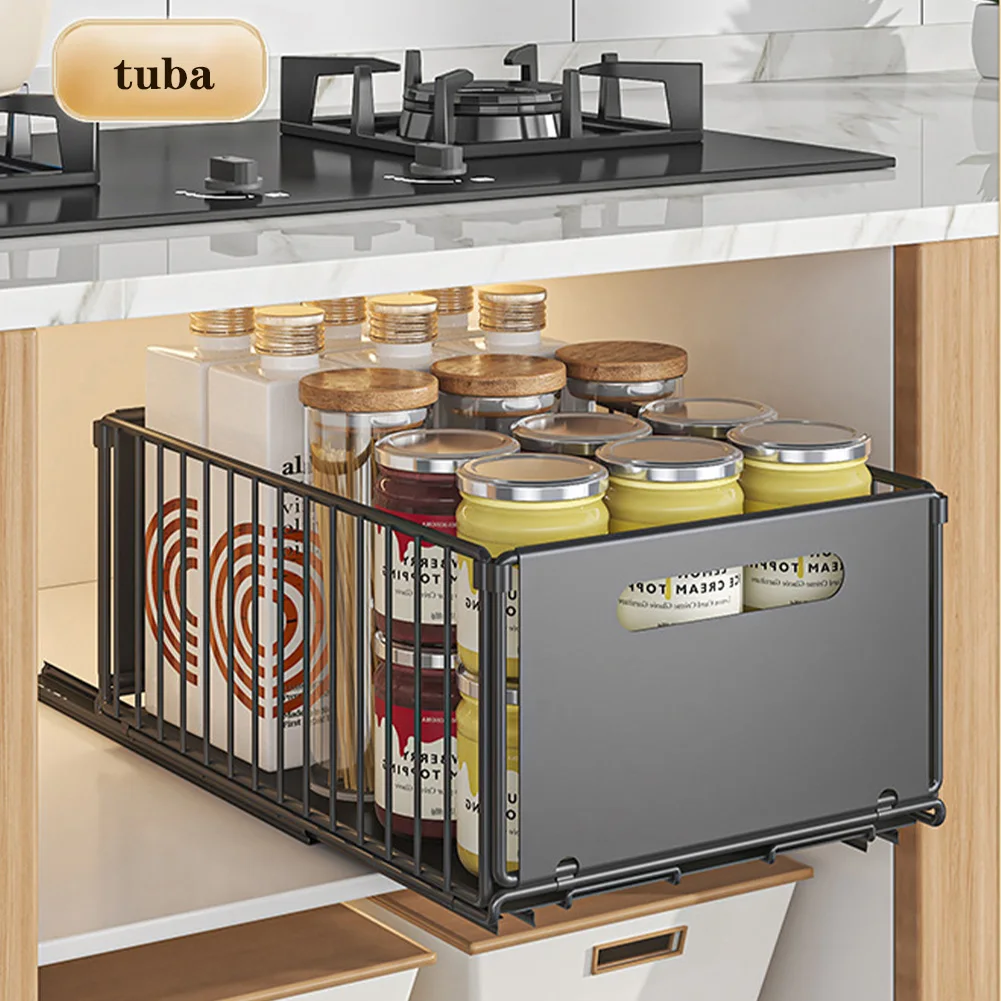 1/2pcs Pull Out Cabinet Organizer,Expandable Kitchen Drawers,Heavy Duty Slide Out Storage Basket,Under Sink Cabinet Storage Shel