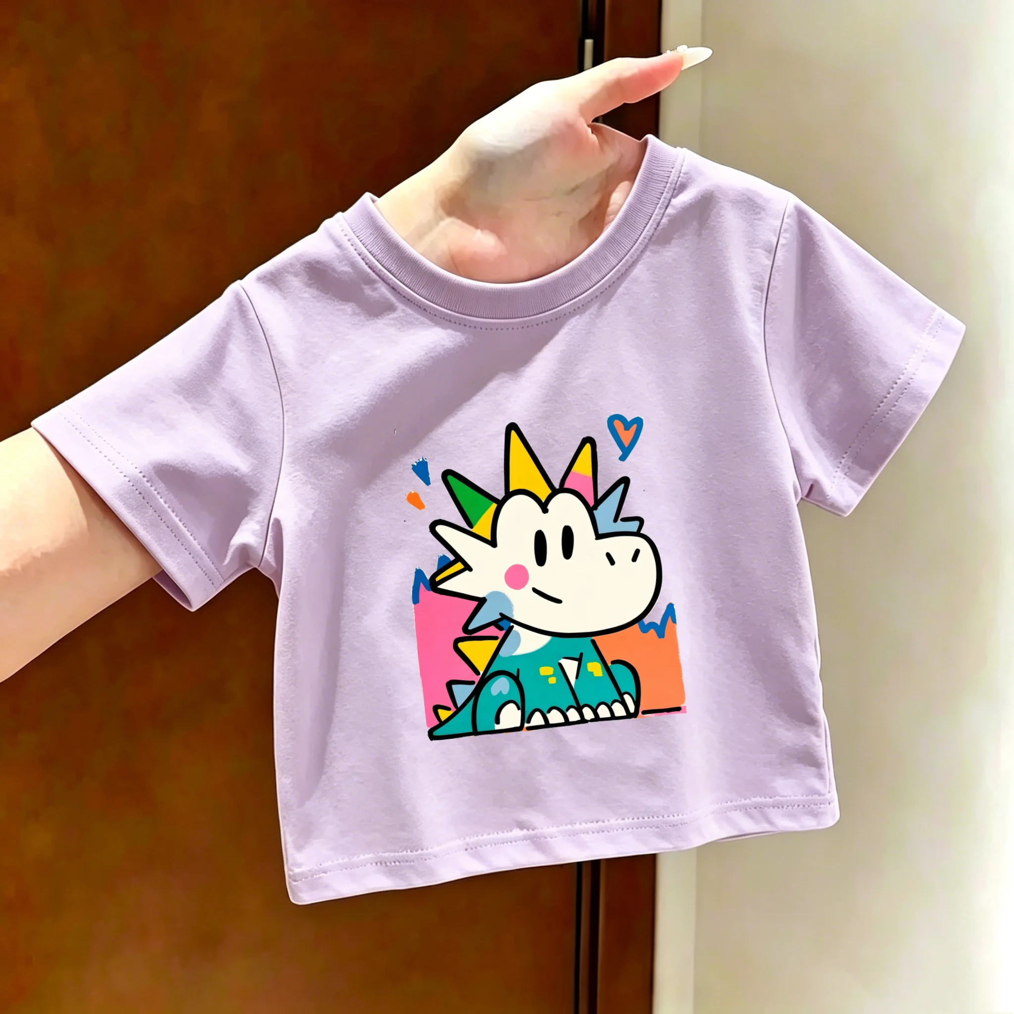 Summer Cartoon Cotton T-shirt for Kids Boys And Girls Dinosaur Print Casual Top Leisure Wear