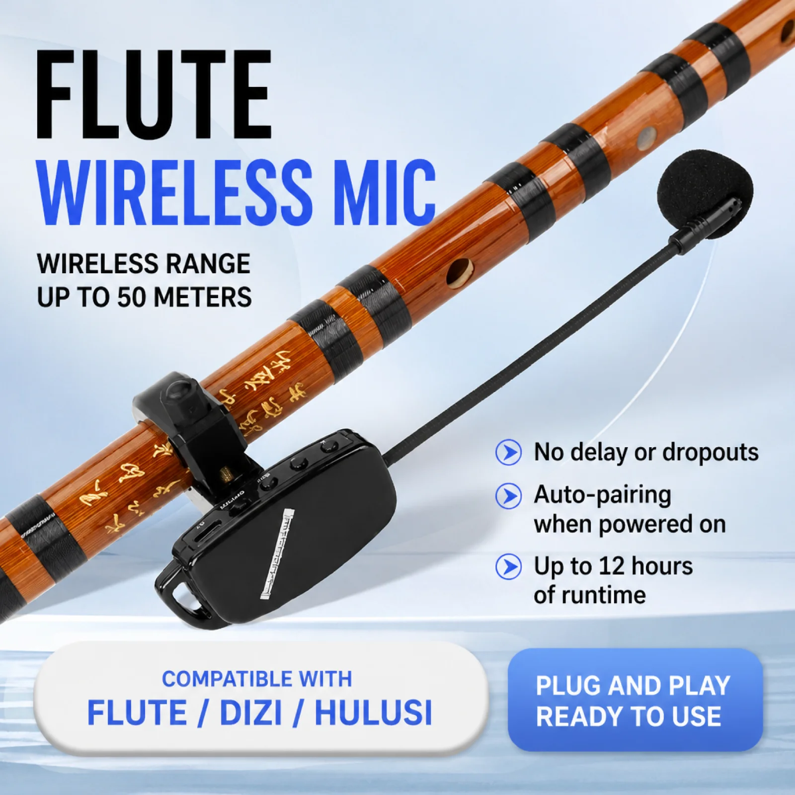 Flute Audio Pickup High-Fidelity Sound Wind Instrument Pickup System Energy-Efficient Extended-Life Battery Attach-on Instrument