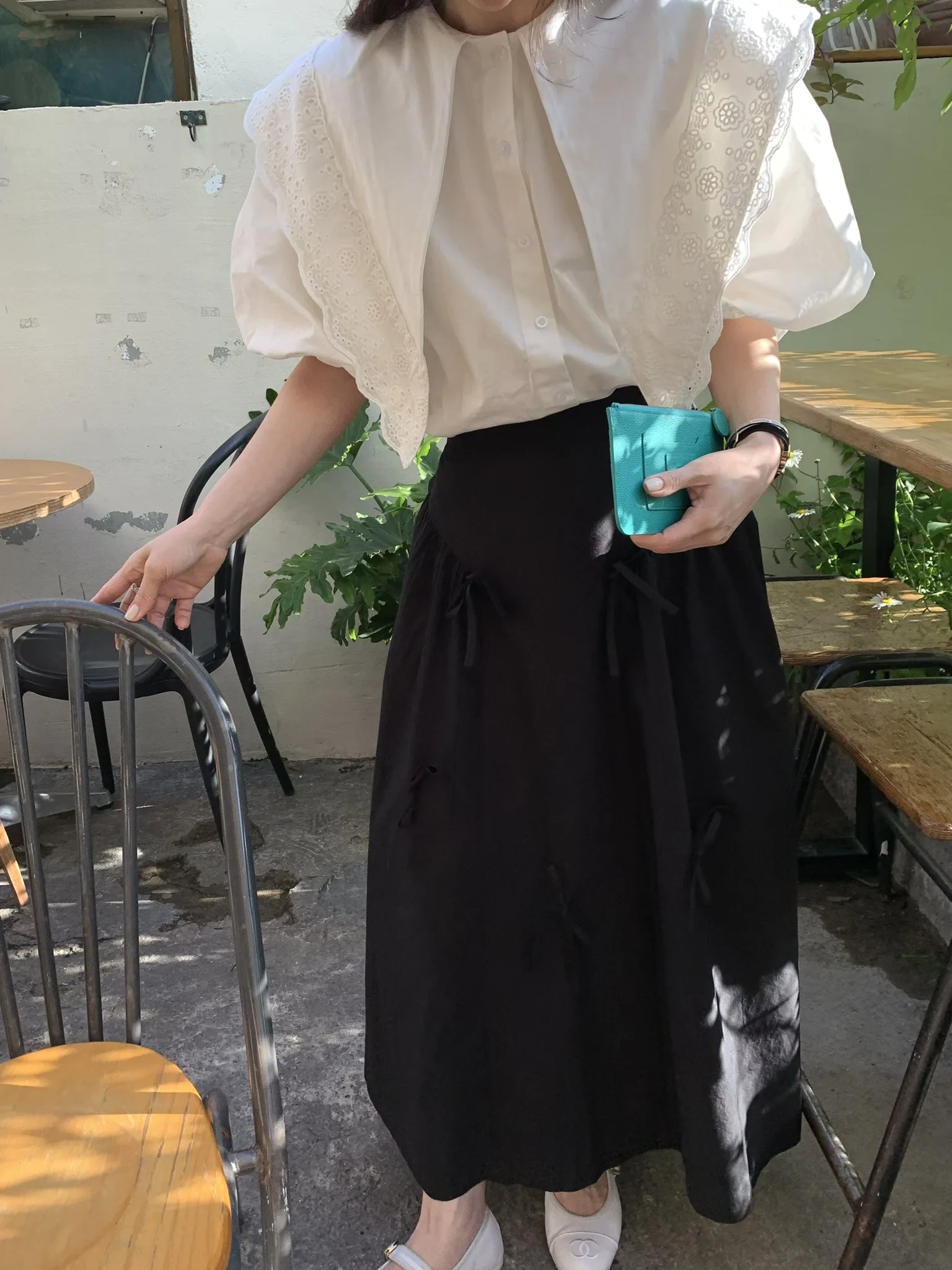 Set Rok Vintage Pinggang Tinggi Bubble Sve Wanita Cantik Pakaian Agel Modis Kerah Besar Musim Panas