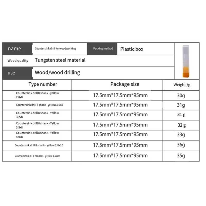 A44u carpintaria escareador broca cone buraco broca cabeças de liga parafuso passo broca madeira auto-roscante parafuso instalação escada