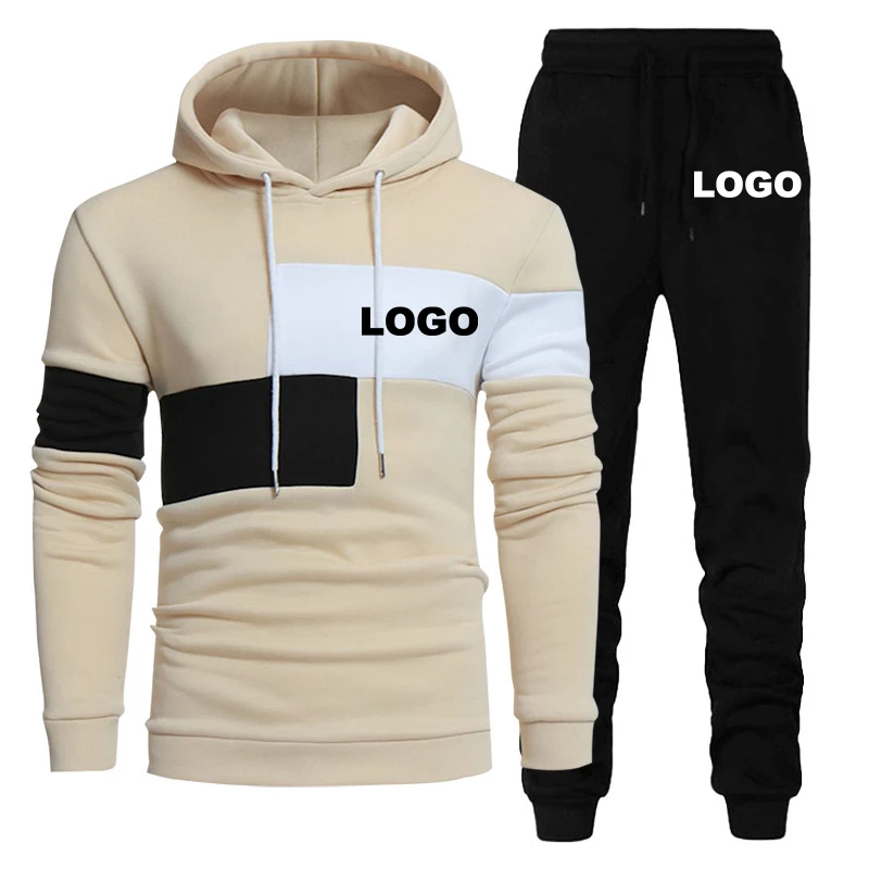 Frühling Herbst benutzer definierte Logo Männer Trainings anzug Hoodies und Jogging hose 2 Stück Set Mode lässig Streetwear männliche Sportswear